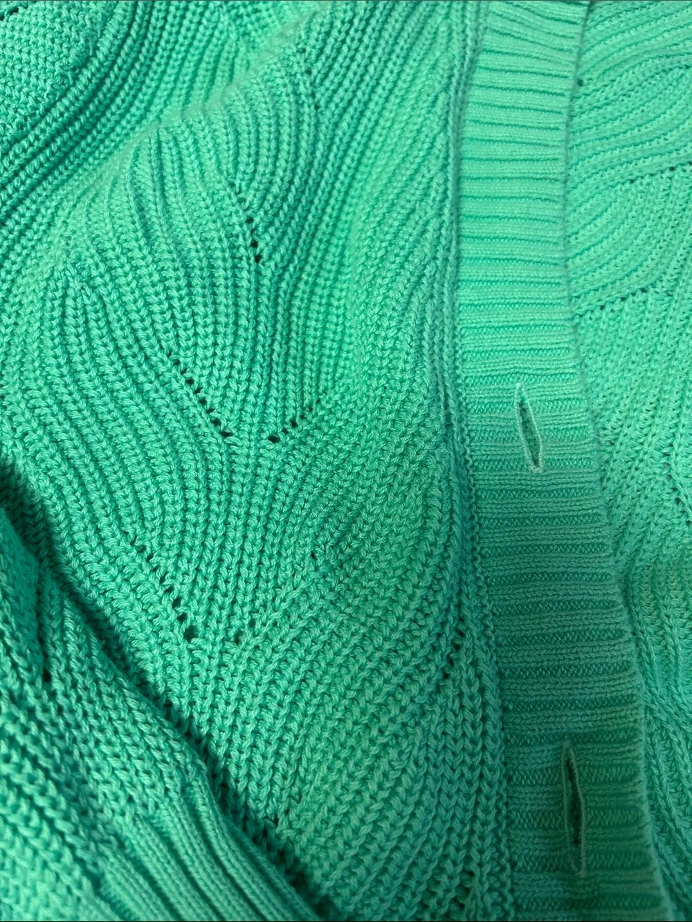 LOFT Mint Green Cable-Knit Button Cardigan